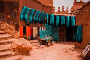 desert community decorated with brightly colored textiles